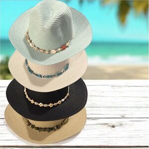 4 Straw Sun Hats with Interchangeable Beaded Bands